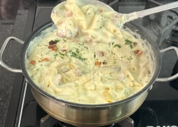 Como fazer macarrão ao creme de batata e bacon, o melhor macarrão que você vai comer na vida!