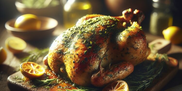 Frango Assado com Crosta de Ervas e Limão