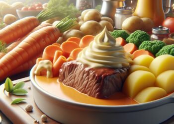 Carne de panela cremosa com cenoura, batata e molho especial