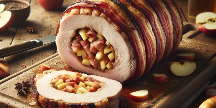 Como fazer lombo de porco recheado com maçãs e bacon