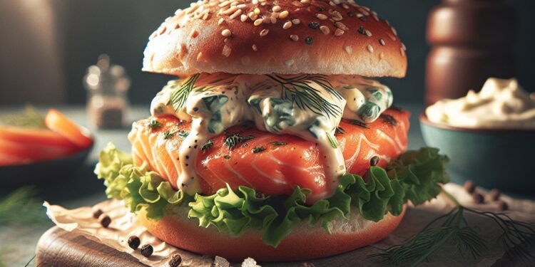 Hamburguer de salmão com cream cheese e dill: uma opção sofisticada e deliciosa