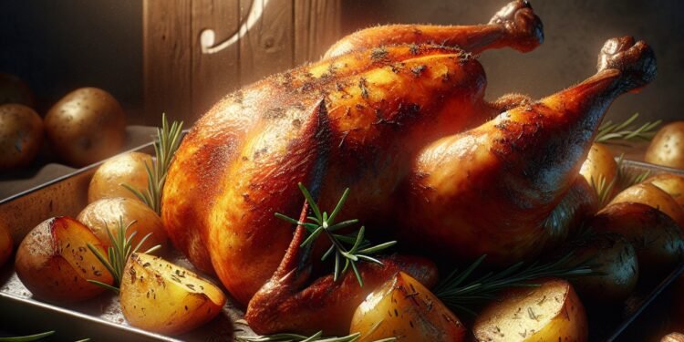 Frango Assado com Batatas e Alecrim