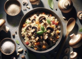 Receita completa vegana de risoto de cogumelos