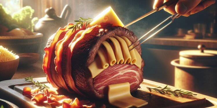 Como fazer uma deliciosa picanha invertida recheada com queijo e bacon