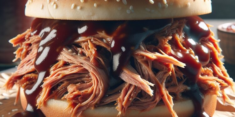 Sanduíche de carne de porco desfiada com molho barbecue