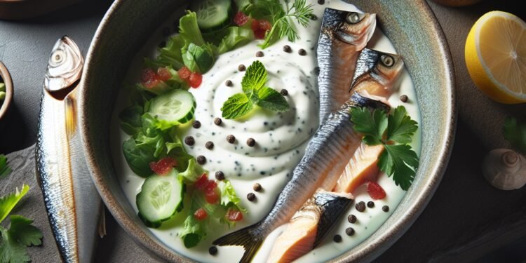 Molho de iogurte com ervas frescas para saladas e peixes