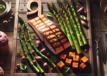 Receita Fit: Salmão Grelhado com Aspargos e Batatas Doces