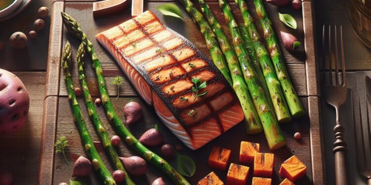 Receita Fit: Salmão Grelhado com Aspargos e Batatas Doces