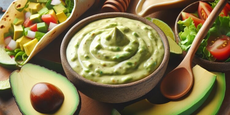 Molho de abacate cremoso para acompanhar tacos e burritos