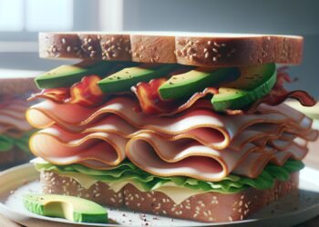 Sanduíche de peru com bacon e abacate