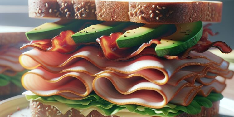 Sanduíche de peru com bacon e abacate