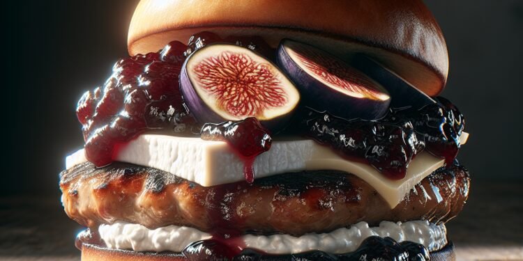 Hamburguer de pato com compota de figo e queijo de cabra: uma combinação sofisticada e deliciosa