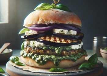 Hamburguer de berinjela com ricota e pesto de manjericão: uma opção leve e cheia de sabor