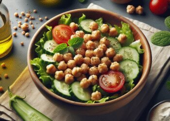 Salada de Grão-de-bico Refrescante: Ingredientes, Doses, Rendimento e Modo de Preparo